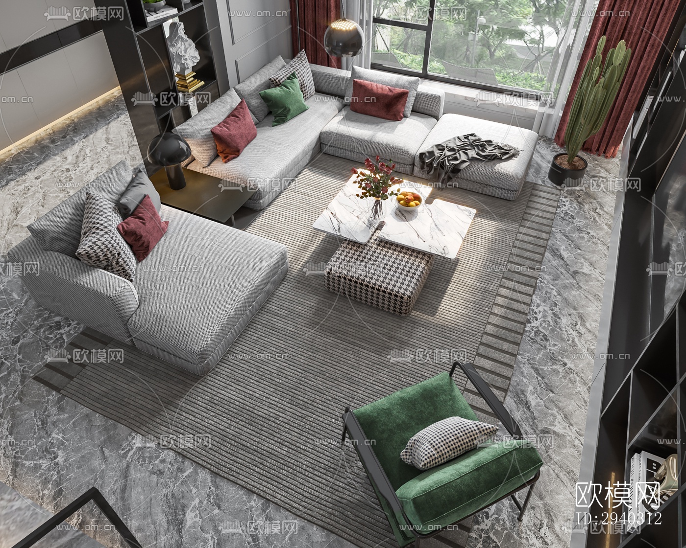 现代平层效果图下载（渲染图6）