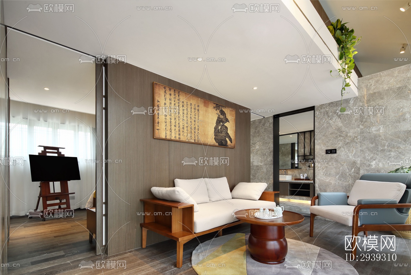 新中式酒店民宿效果图下载（渲染图11）