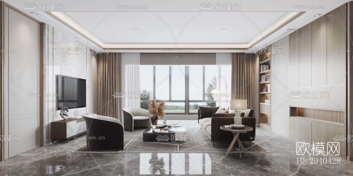 现代平层效果图下载（渲染图1）