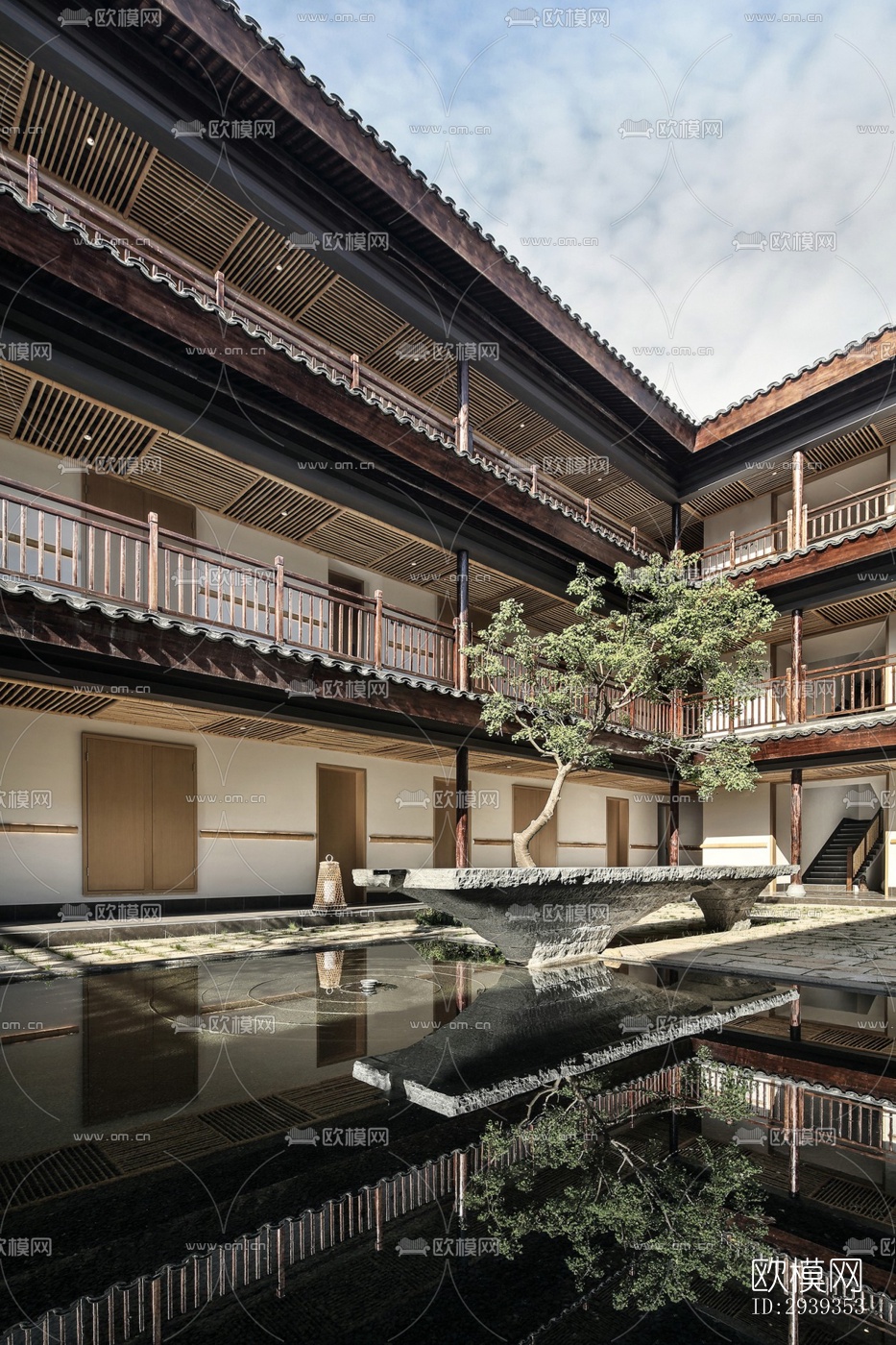 新中式酒店民宿效果图下载（渲染图5）