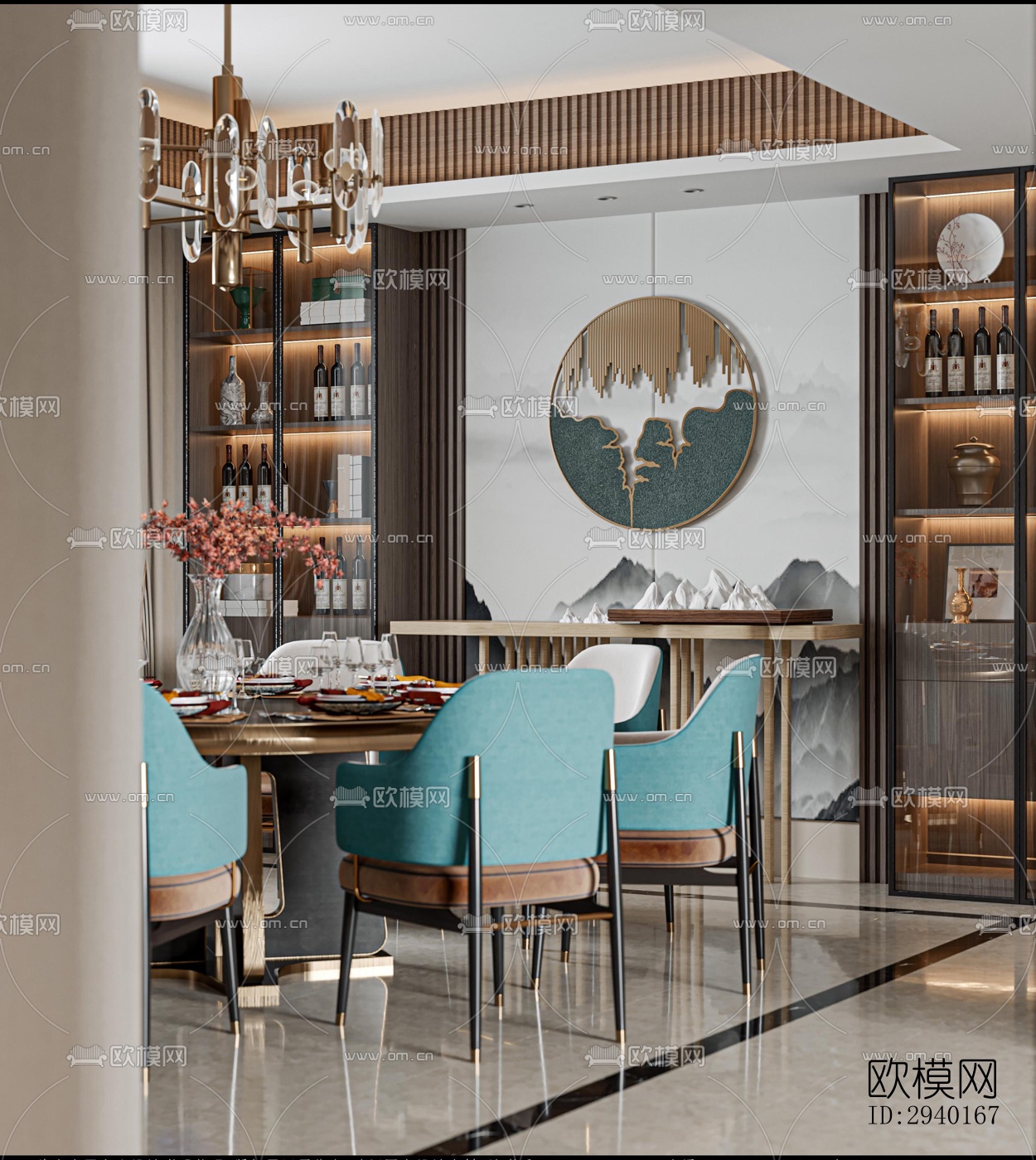 新中式平层效果图下载（渲染图10）