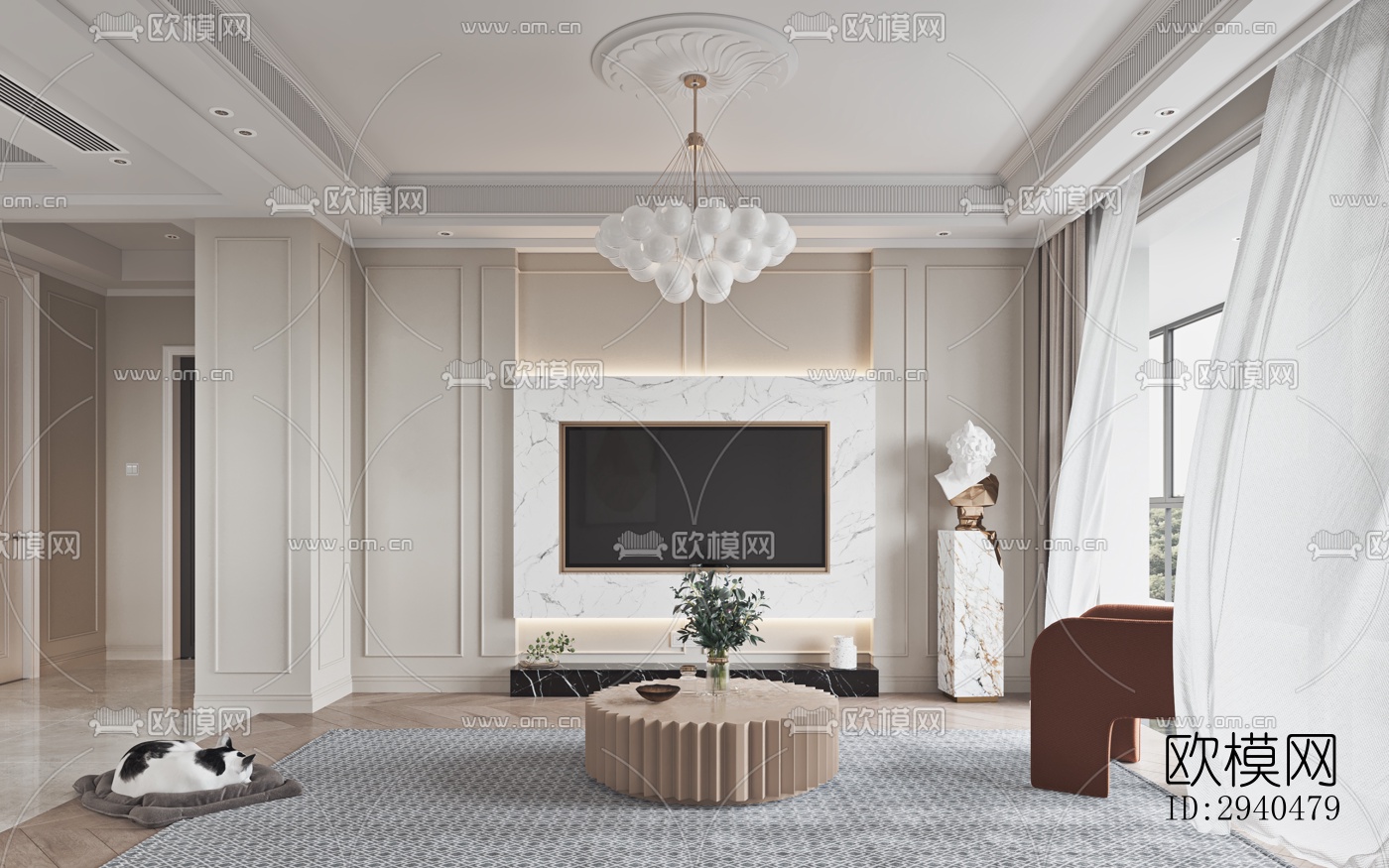 美式平层效果图下载（渲染图1）