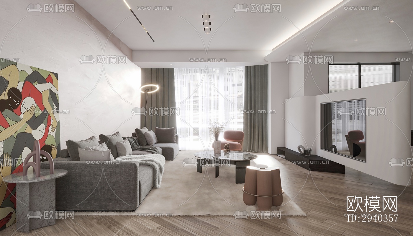 现代平层效果图下载（渲染图13）