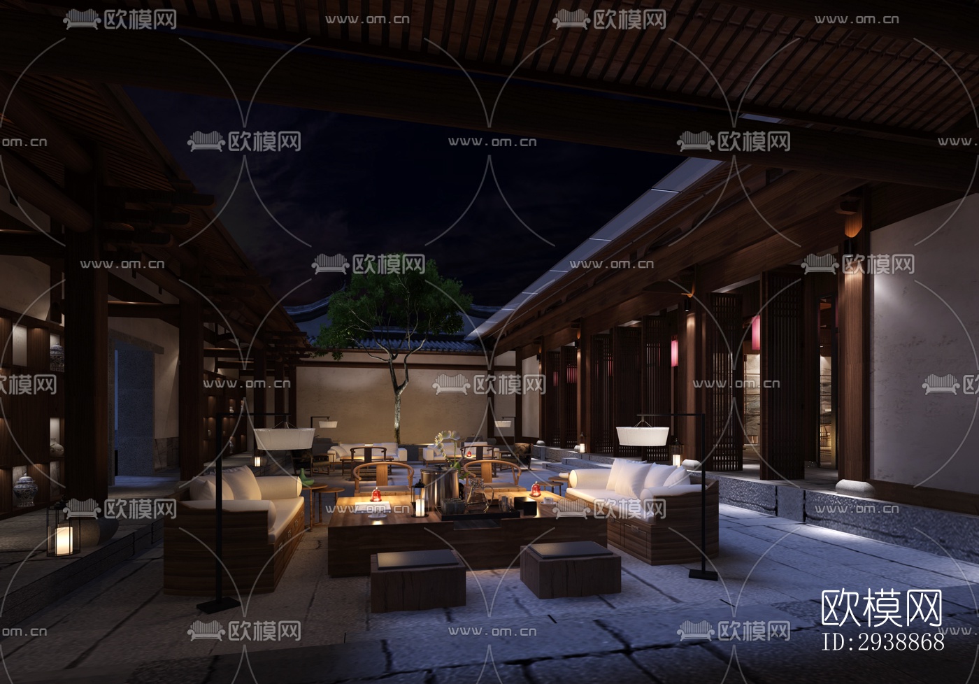 中式酒店民宿效果图下载（渲染图1）