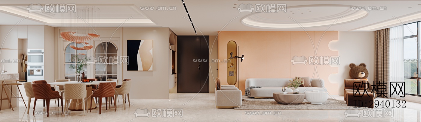 奶油风平层效果图下载（渲染图7）