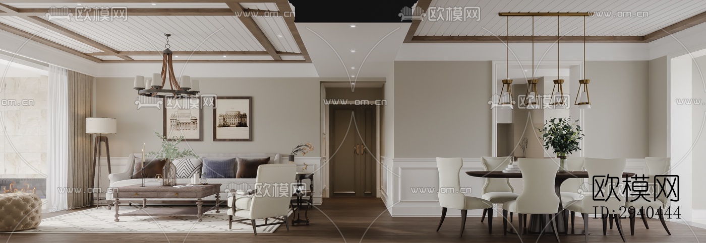 美式平层效果图下载（渲染图6）