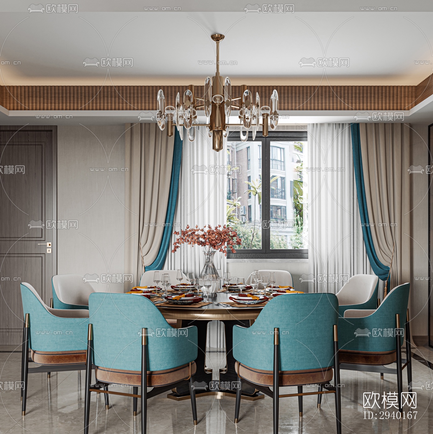 新中式平层效果图下载（渲染图3）