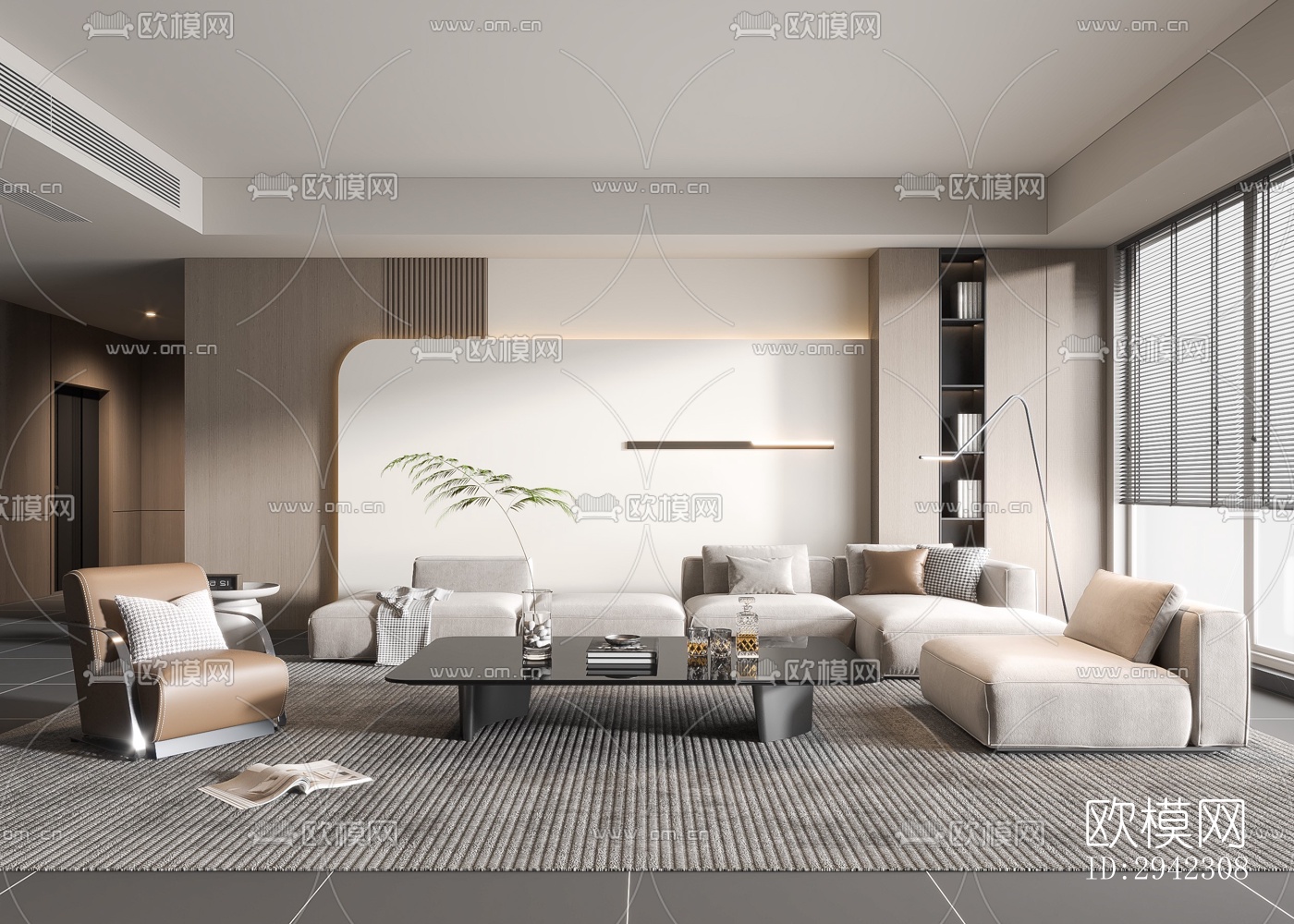 现代平层效果图下载（渲染图6）