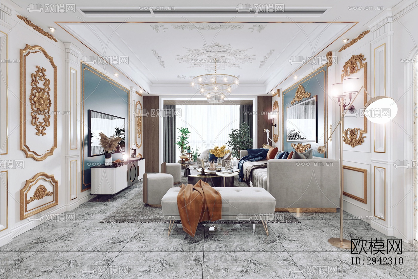 美式平层效果图下载（渲染图8）