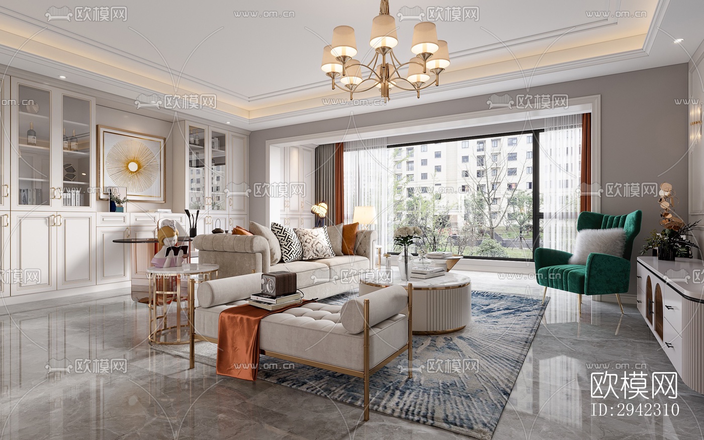 美式平层效果图下载（渲染图3）