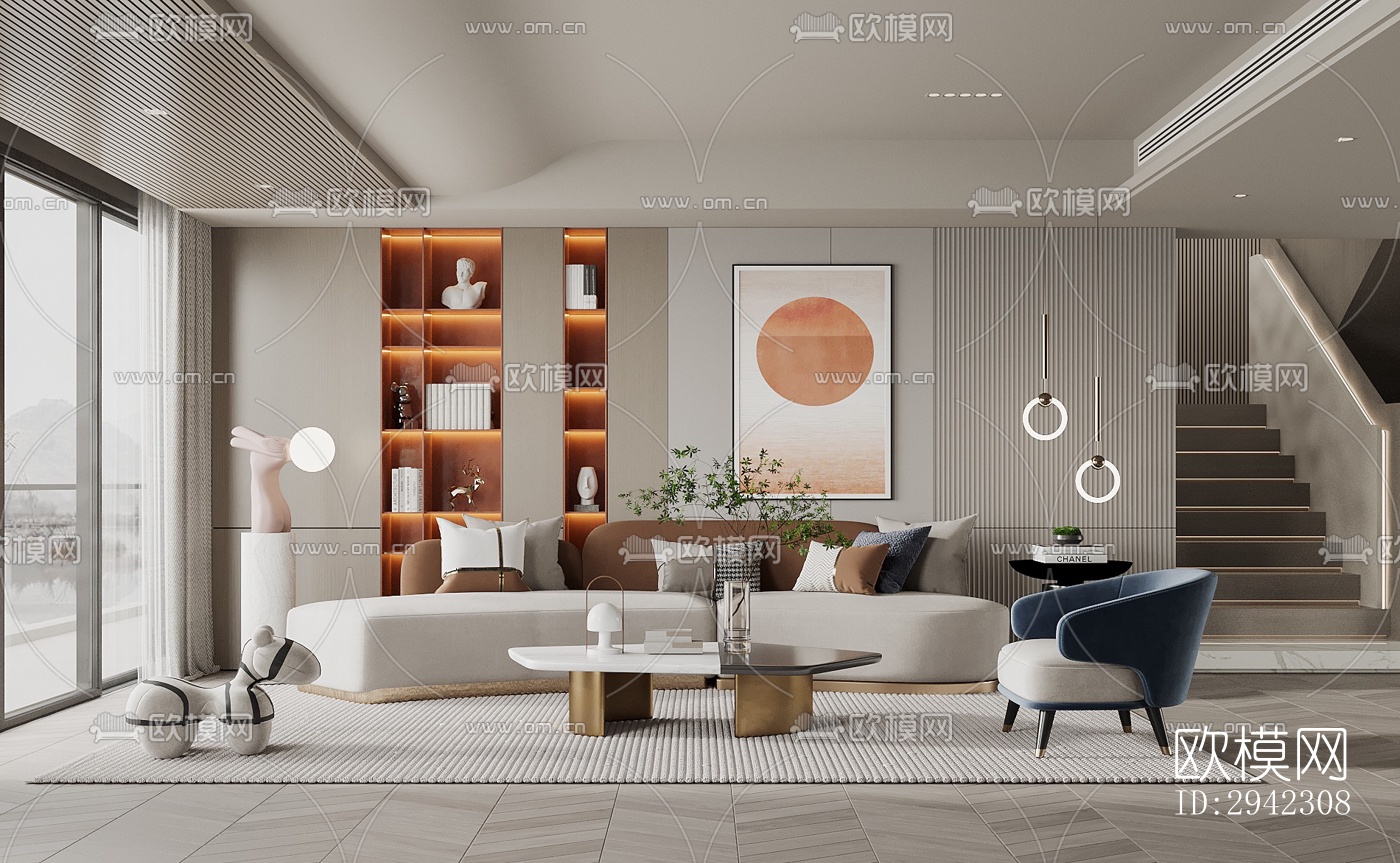 现代平层效果图下载（渲染图2）