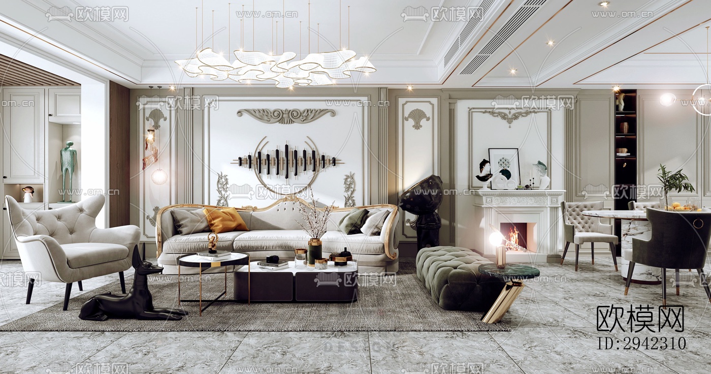 美式平层效果图下载（渲染图12）