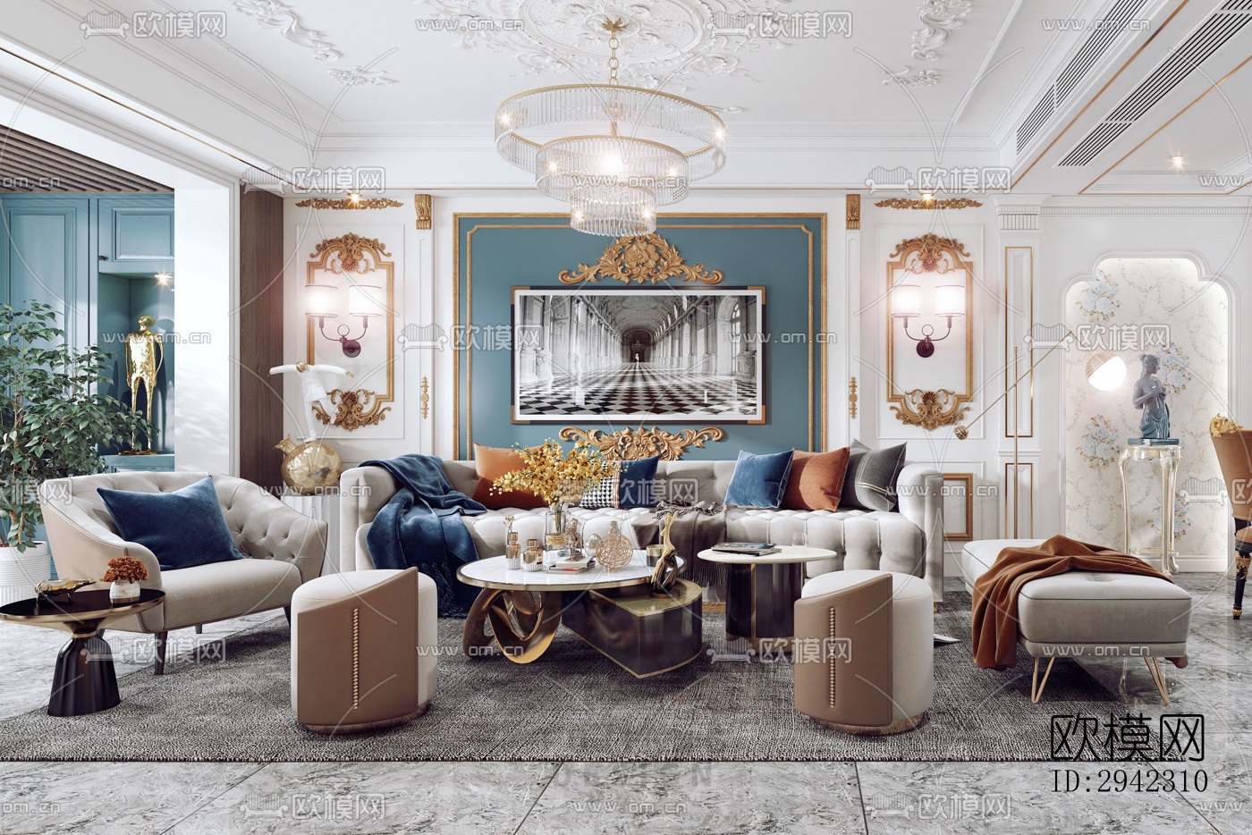 美式平层效果图下载（渲染图7）