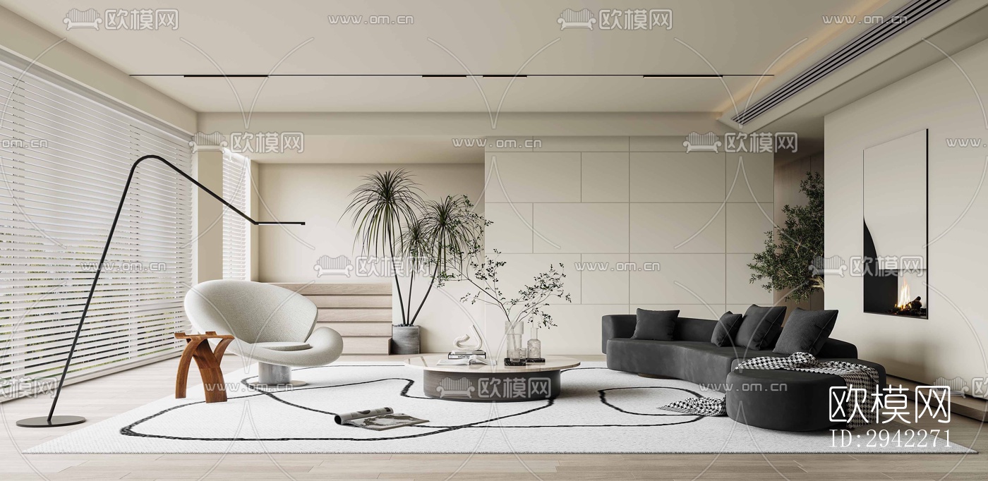 奶油风平层效果图下载（渲染图5）