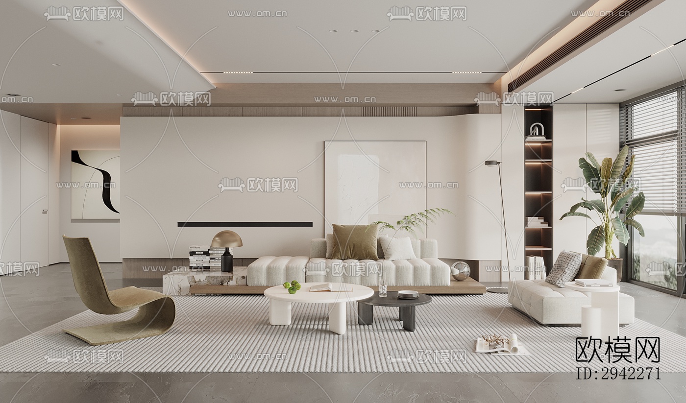 奶油风平层效果图下载（渲染图2）