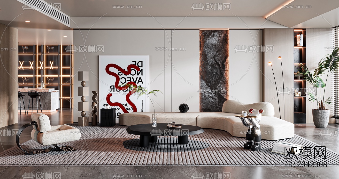 现代平层效果图下载（渲染图10）