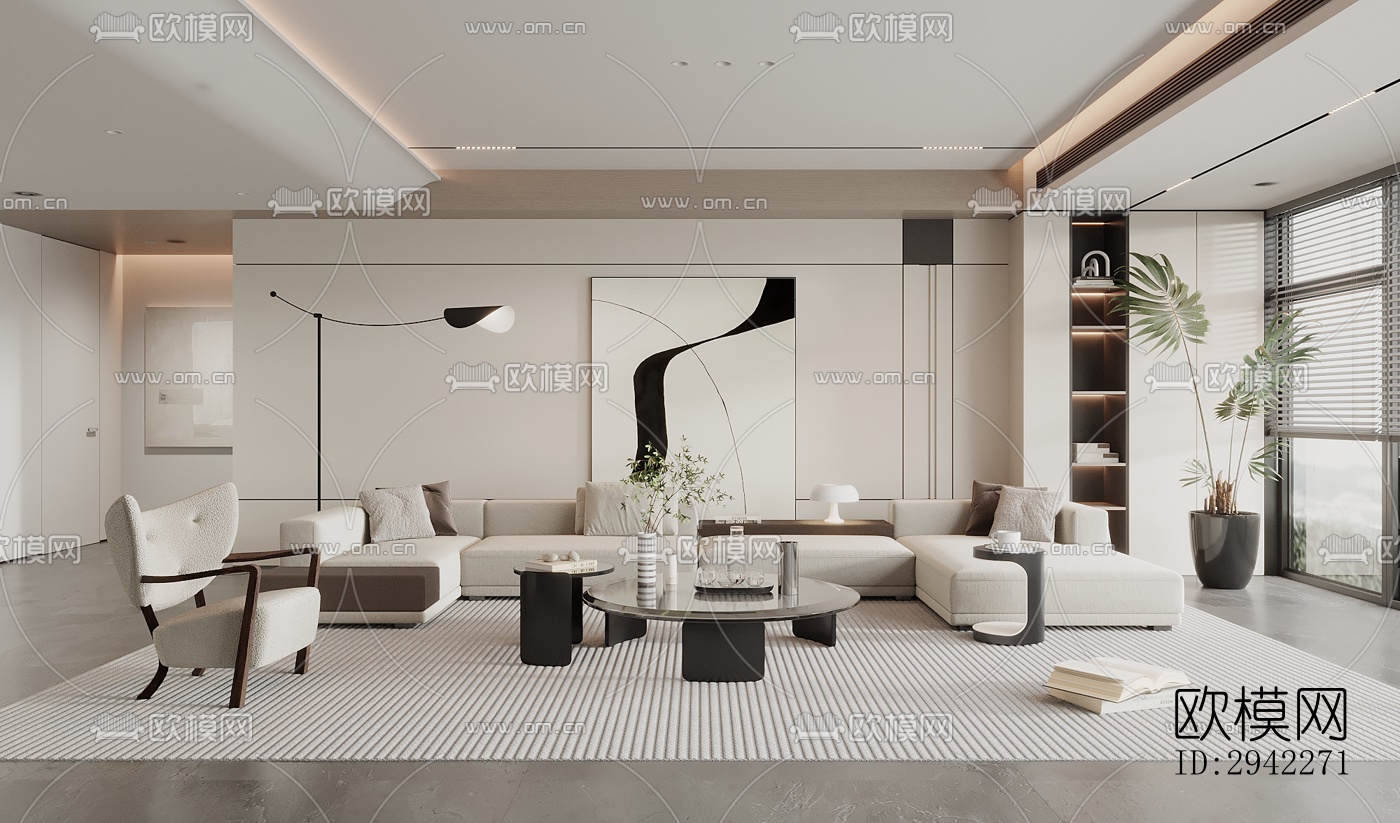 奶油风平层效果图下载（渲染图7）