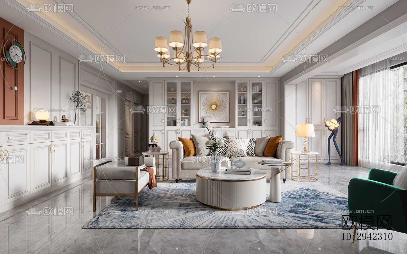 美式平层效果图下载（渲染图2）