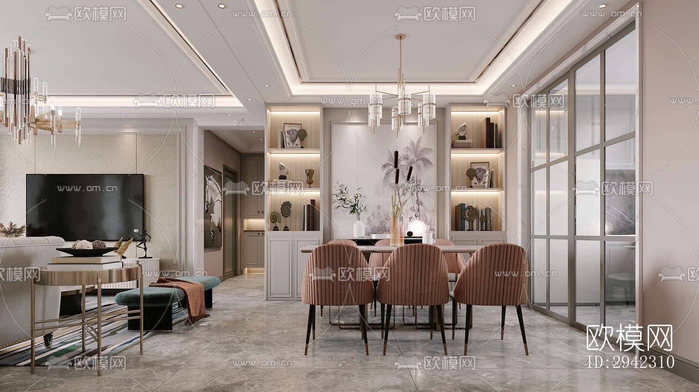 美式平层效果图下载（渲染图9）