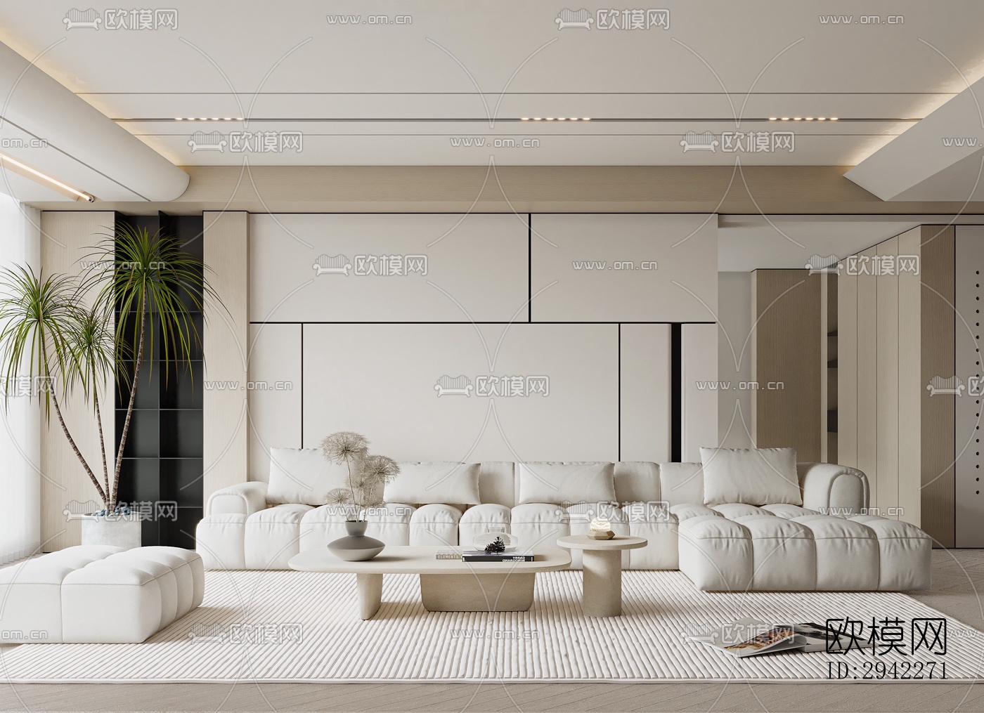 奶油风平层效果图下载（渲染图3）