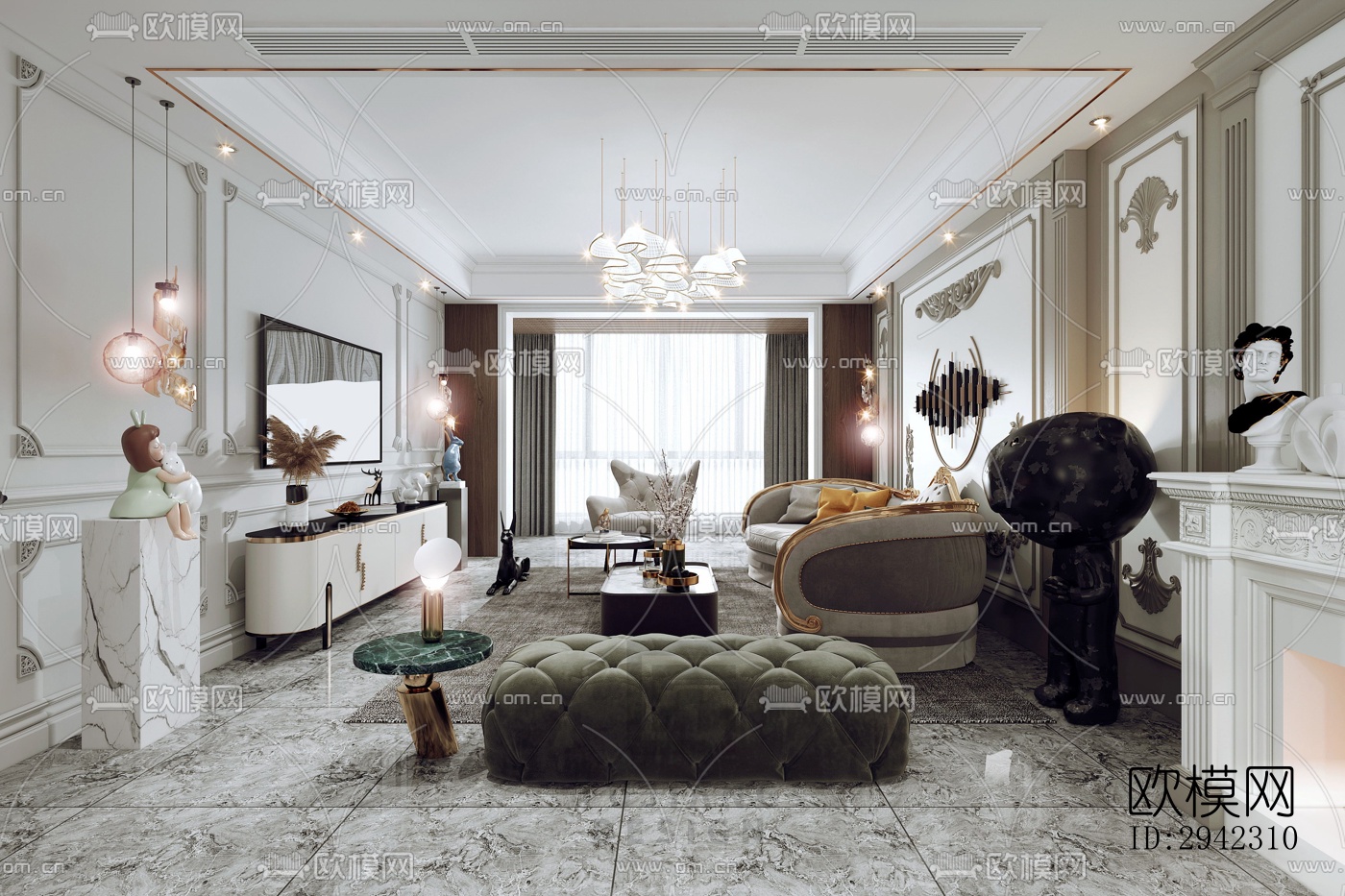 美式平层效果图下载（渲染图10）