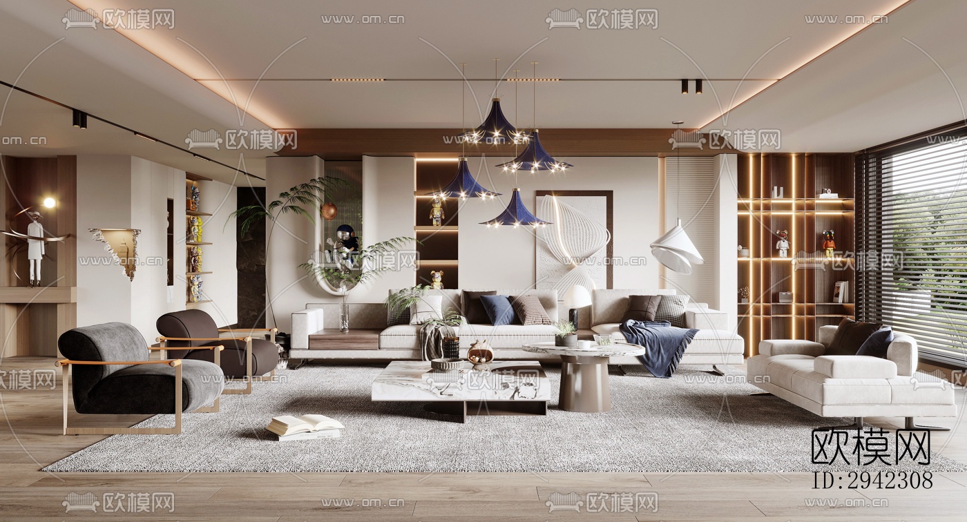 现代平层效果图下载（渲染图8）