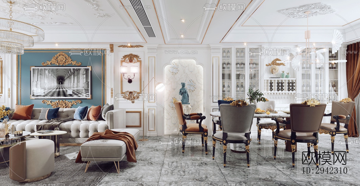 美式平层效果图下载（渲染图1）