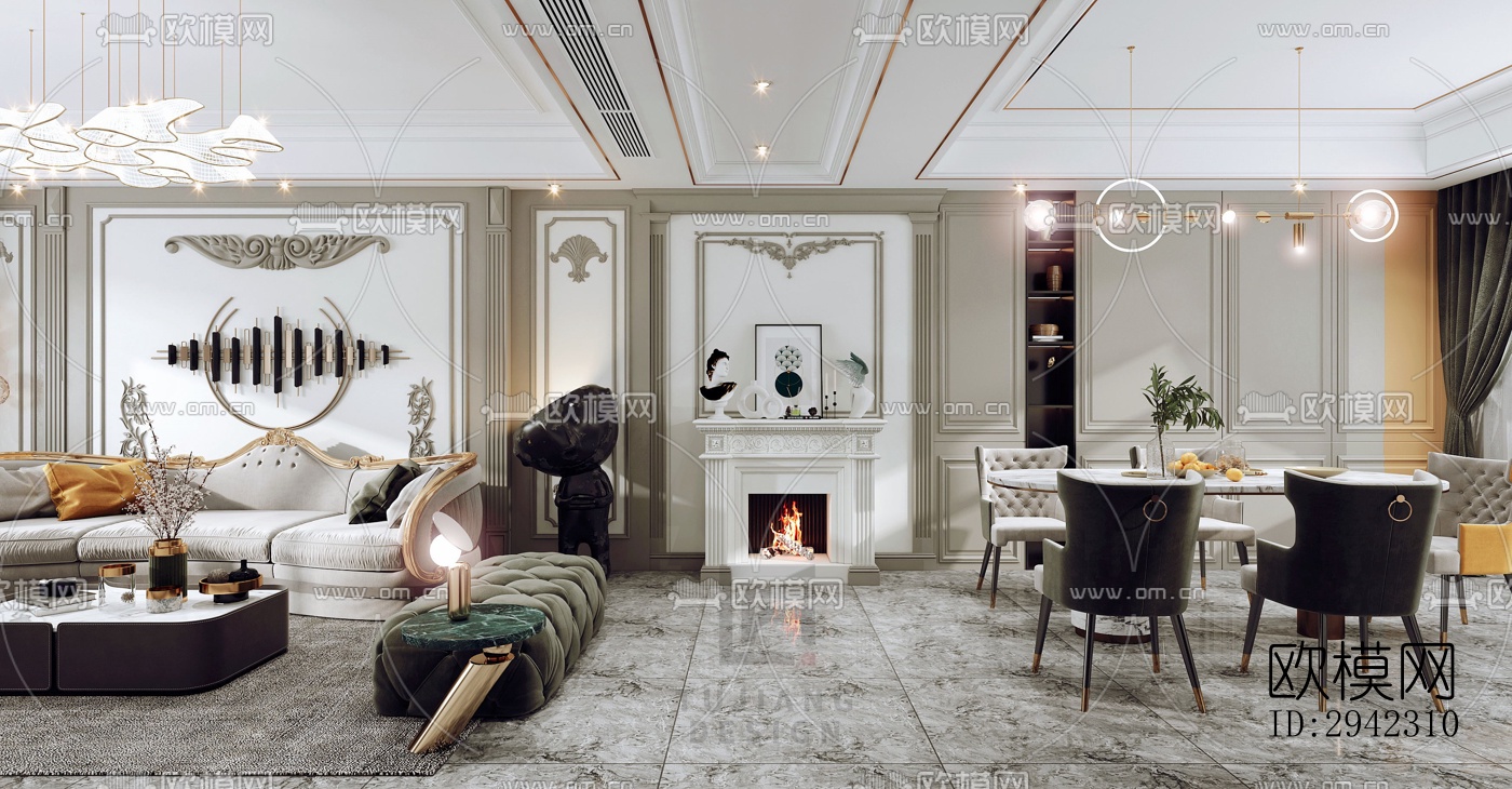 美式平层效果图下载（渲染图11）