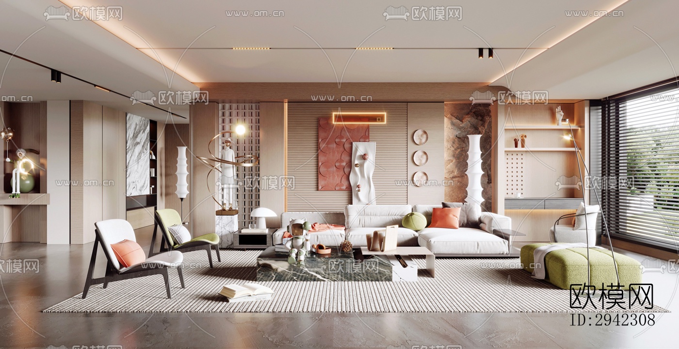 现代平层效果图下载（渲染图1）