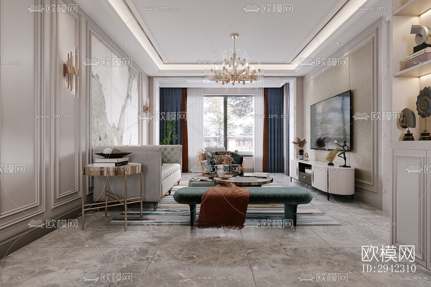 美式平层效果图下载（渲染图6）