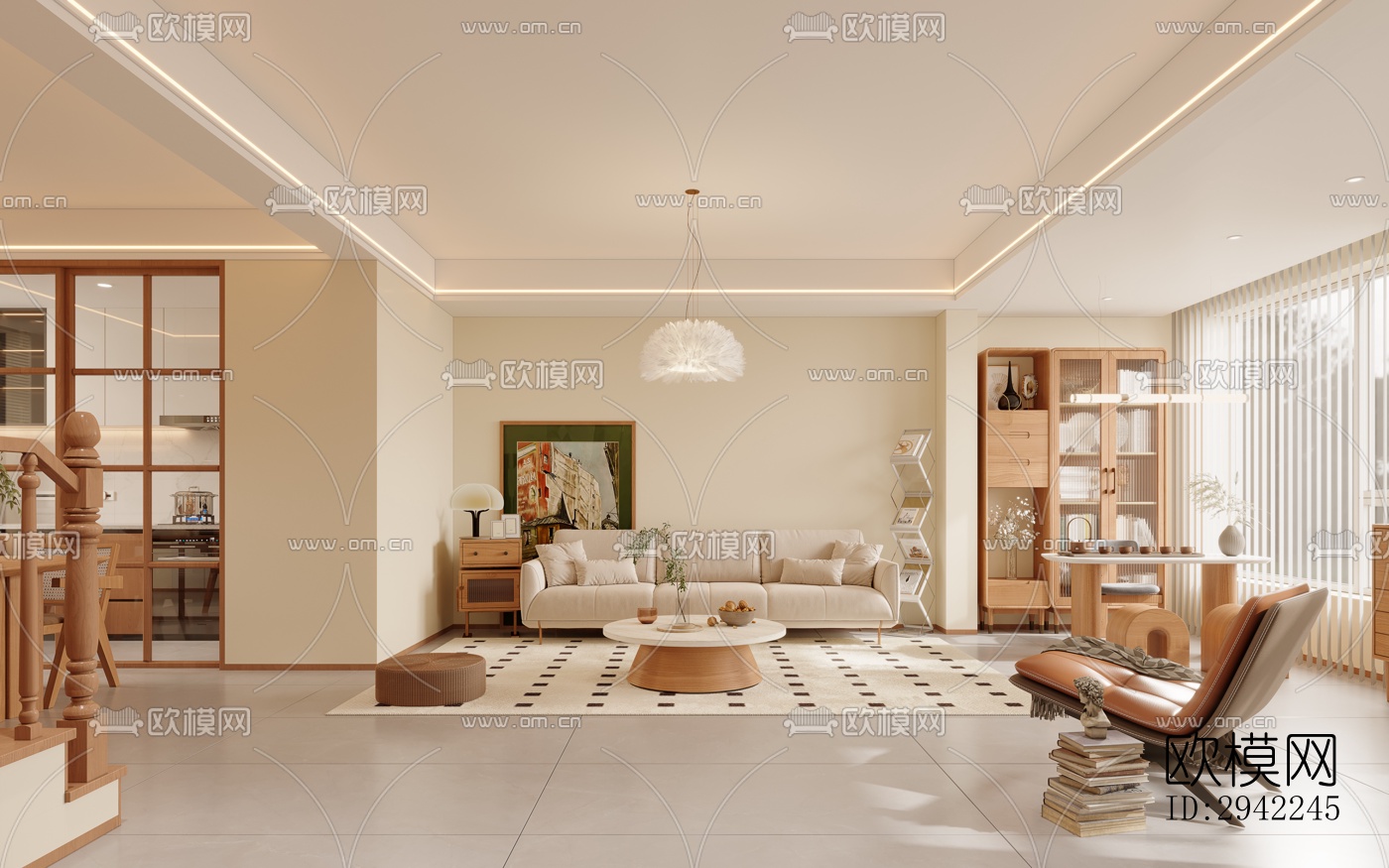 北欧复式效果图下载（渲染图1）