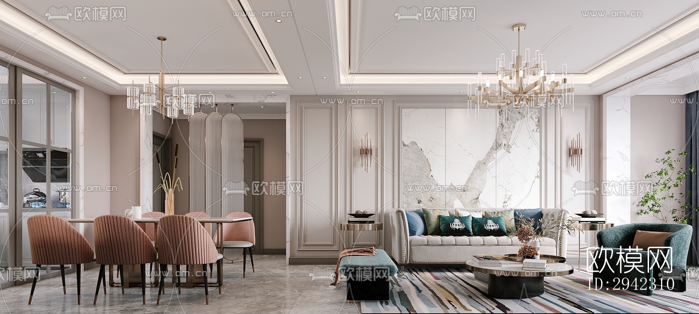 美式平层效果图下载（渲染图5）