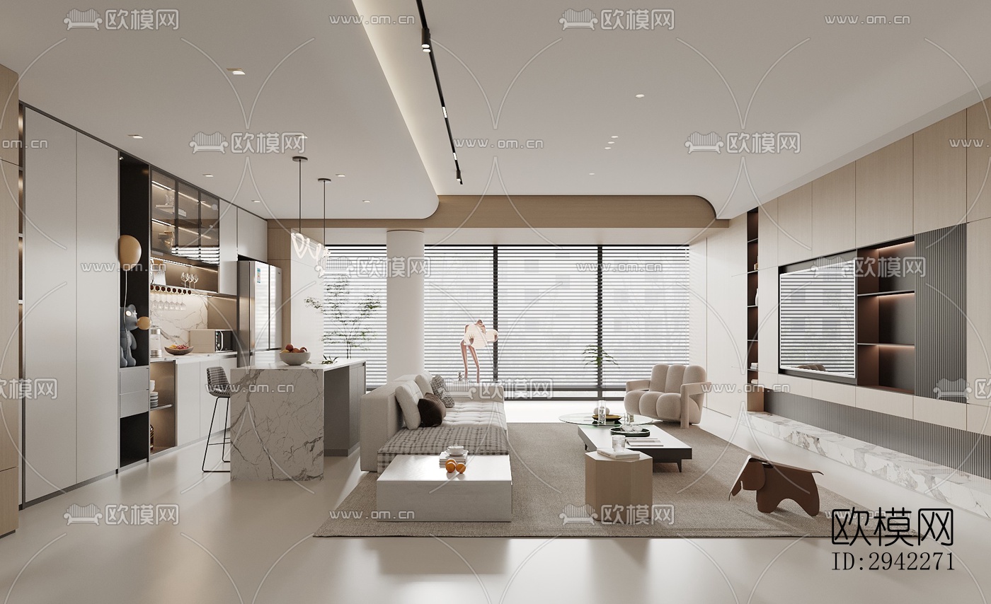 奶油风平层效果图下载（渲染图4）