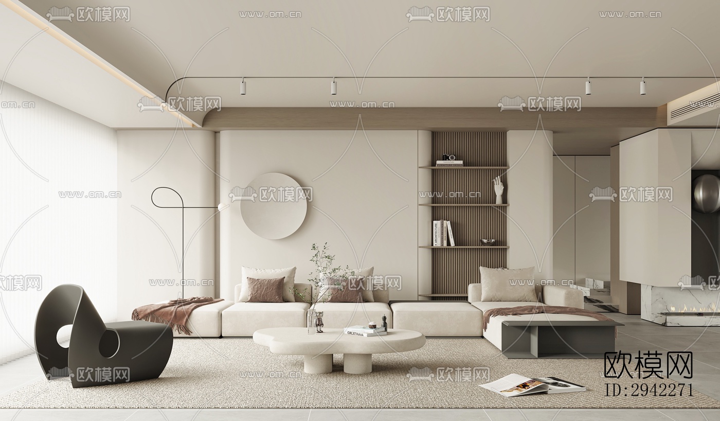 奶油风平层效果图下载（渲染图8）