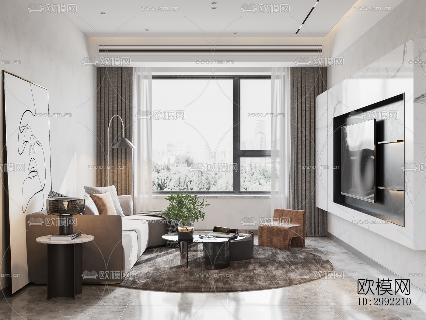 现代平层效果图下载（渲染图9）