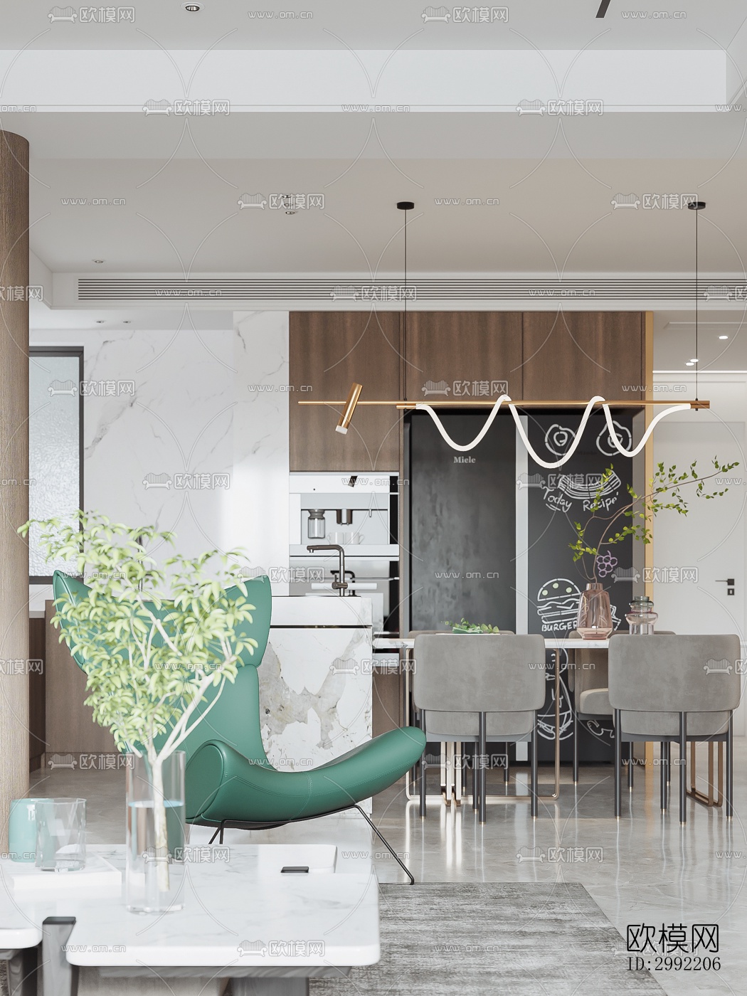 现代平层效果图下载（渲染图1）