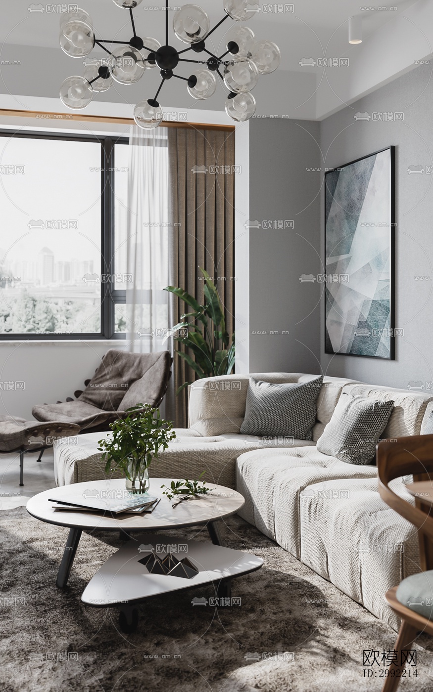 现代平层效果图下载（渲染图7）