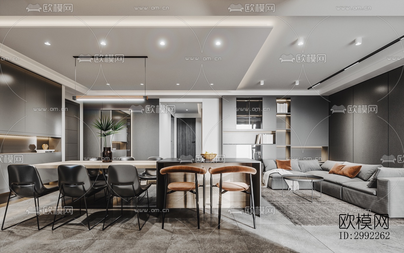 现代平层效果图下载（渲染图6）