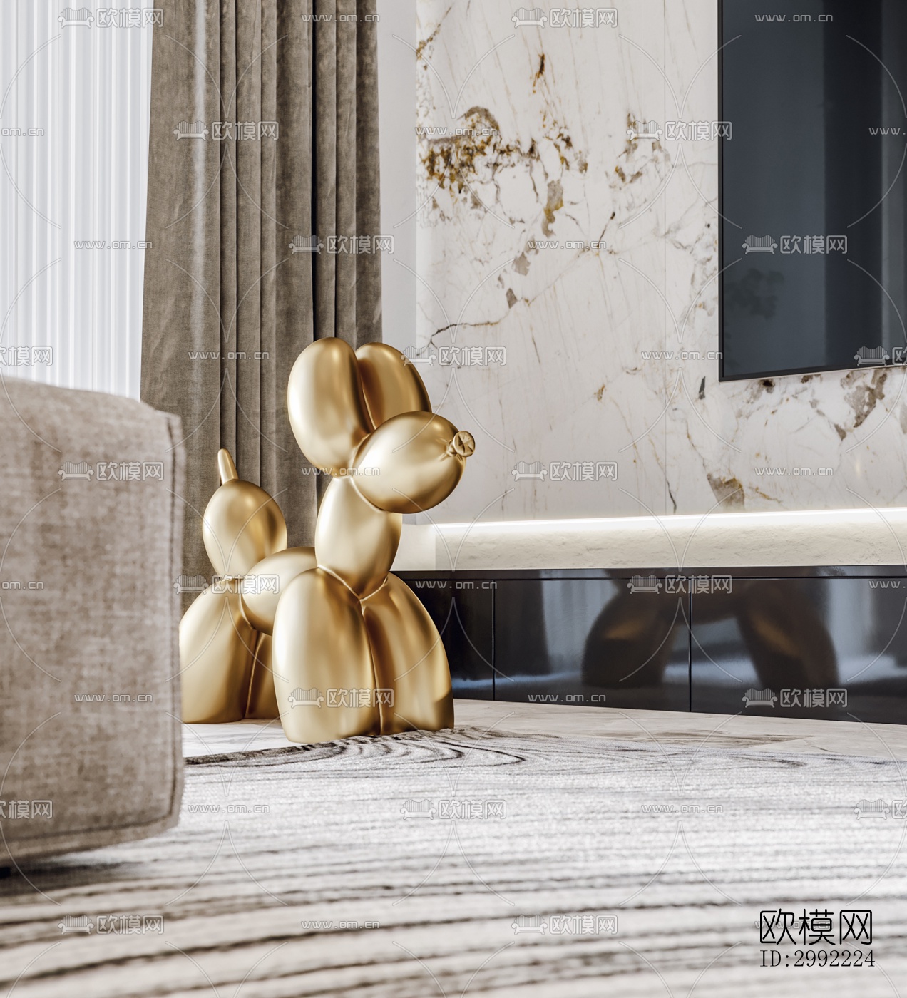 现代平层效果图下载（渲染图1）