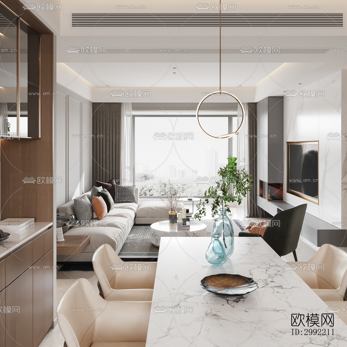 现代平层效果图下载（渲染图1）