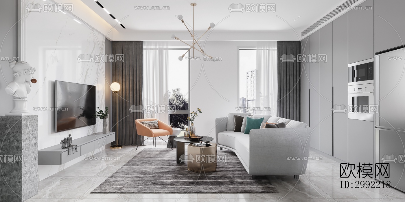 现代平层效果图下载（渲染图7）