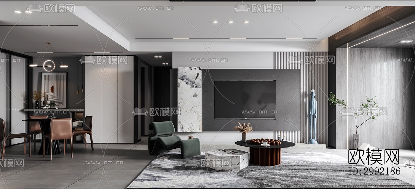 现代平层效果图下载（渲染图6）