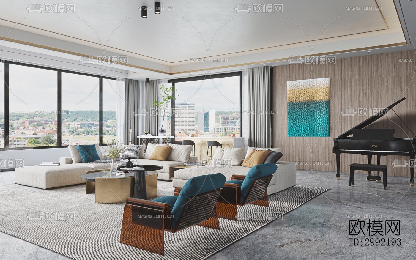 现代平层效果图下载（渲染图9）