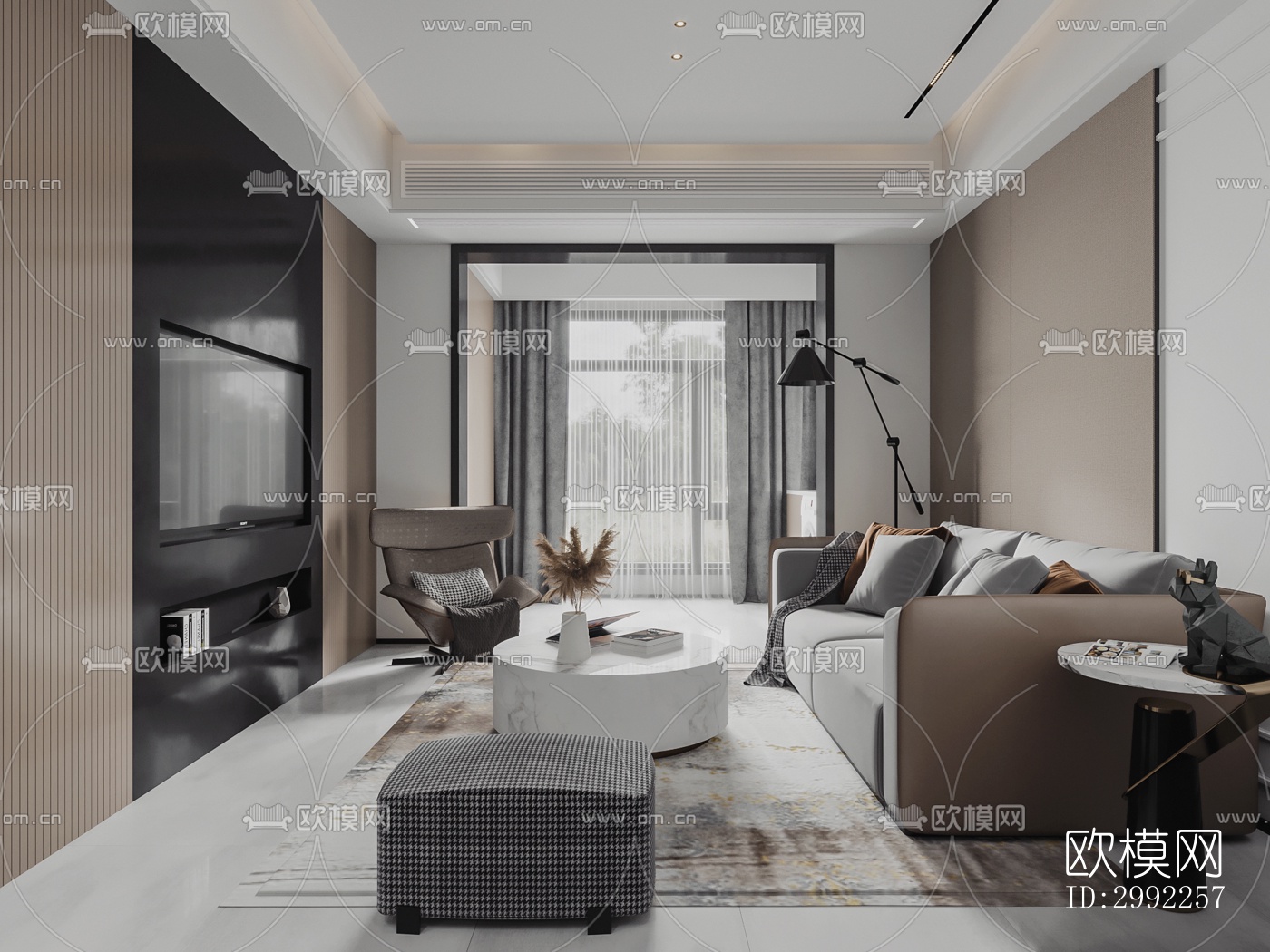 现代平层效果图下载（渲染图1）