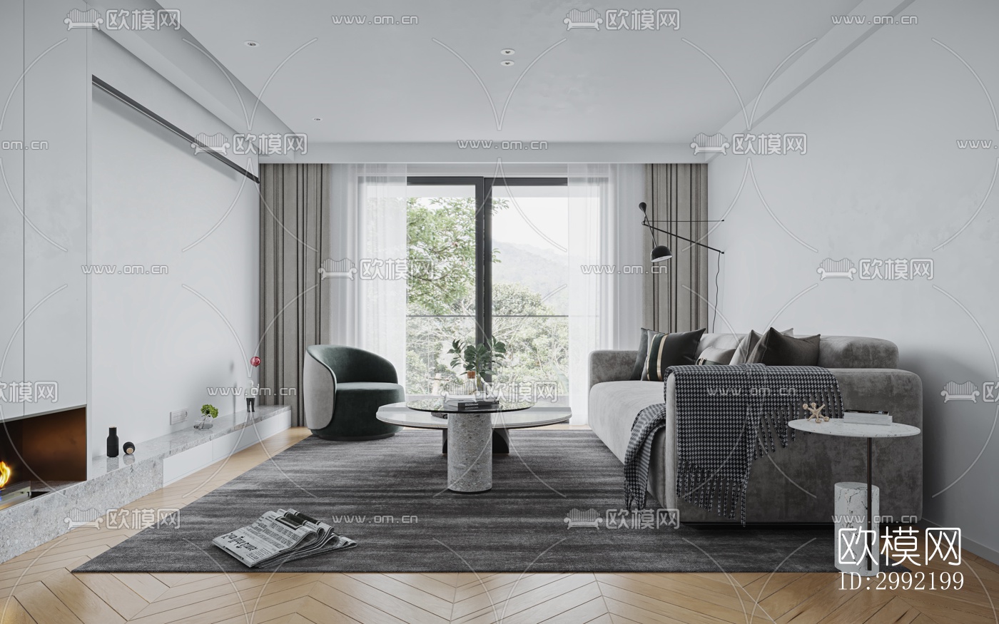 现代平层效果图下载（渲染图1）