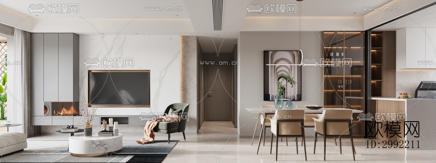 现代平层效果图下载（渲染图6）