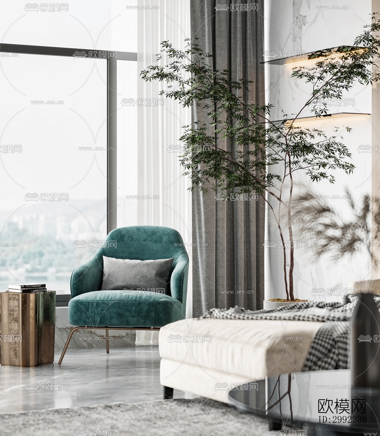 现代平层效果图下载（渲染图8）