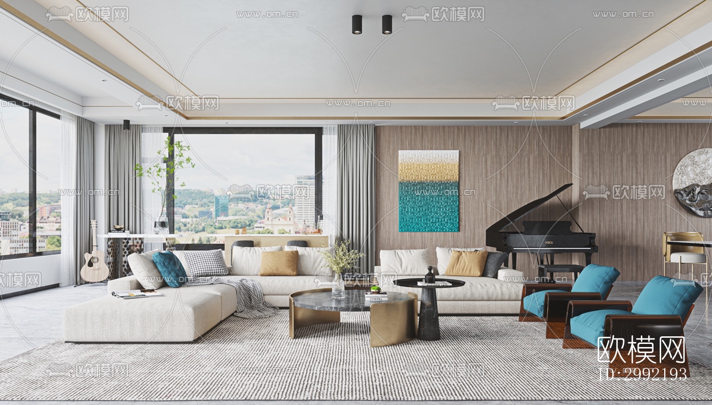 现代平层效果图下载（渲染图12）