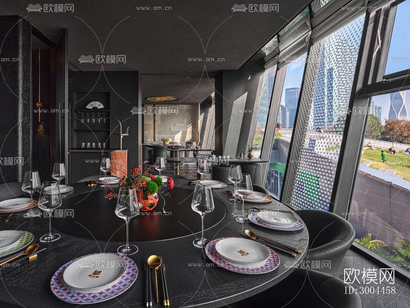 高级灰西餐厅效果图下载（渲染图18）