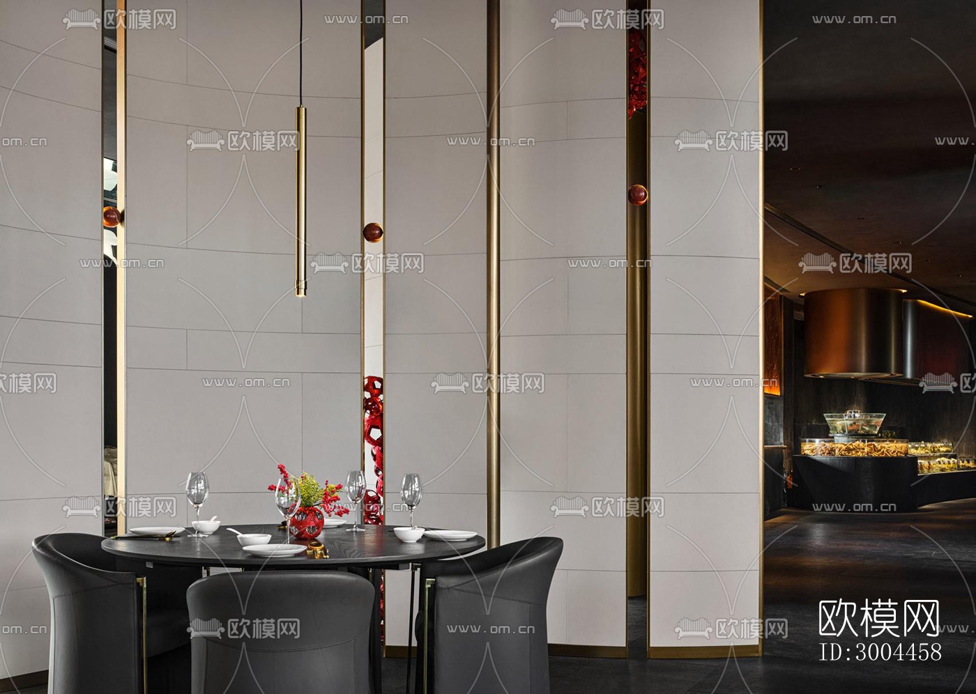 高级灰西餐厅效果图下载（渲染图7）
